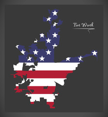 Fort Worth Texas map with American national flag illustration
