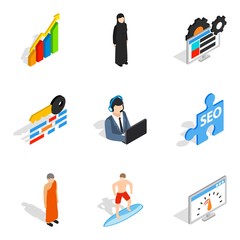 Human resource service icons set, isometric style