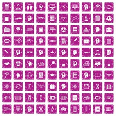 100 knowledge icons set grunge pink
