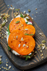 Persimmon sandwich on rye bread