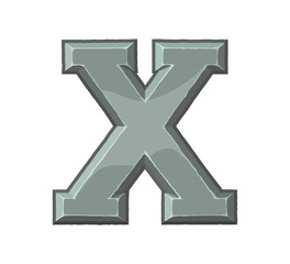 Roman numerals made from rock. Ancient stone carved numbers. Old roman antique alphabet number. Vector flat illustration isolated on white background. Number ten.