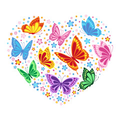 heart of butterflies and flowers