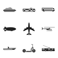 Transport network icons set, simple style