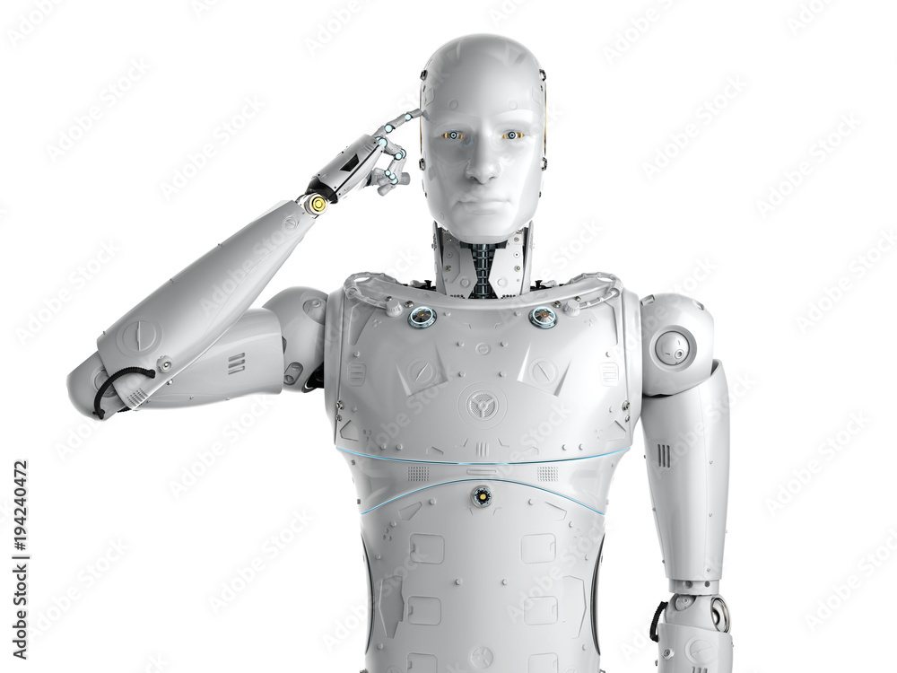 Poster robot thinking or computing