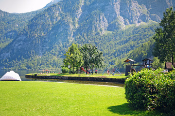 playground in the open air by the lake in the European city of Hallstatt, Austria