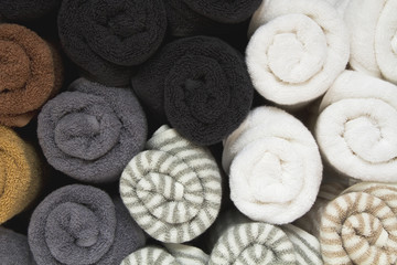Rolled up towels top view. 