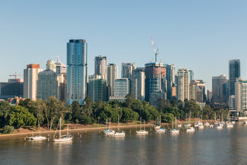Naklejka premium aerial view of Brisbane skyline with skyscrapers and Brisbane river, Australia