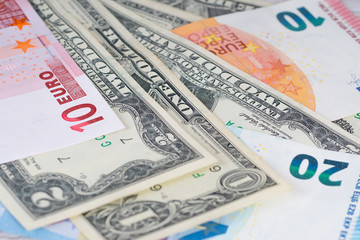 dollar and euro banknotes