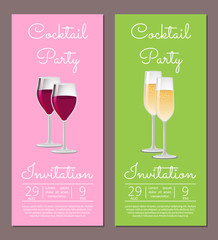 Cocktail Party Invitation Info Poster Set Red Wine