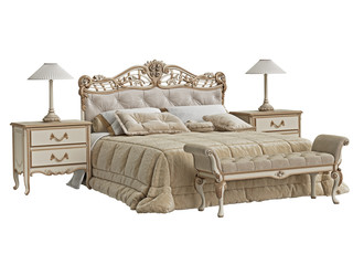 Classic bedroom furniture on white background.Digital illustration. 3d rendering