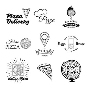 Pizza. Italian Food. Pizza. Food delivery. The Pizza Restaurant. Set of Labels and Badges Pizza. Vector Illustration Pizza.