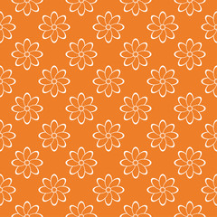 White floral seamless pattern on orange background