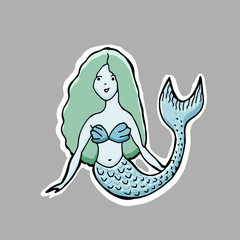 Hand drawn vector illustration. Myphology creature. Mermaid. Sticker. Cartoon patch badges.