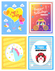 Set of Cute Festive Cards, Happy Birthday Princess