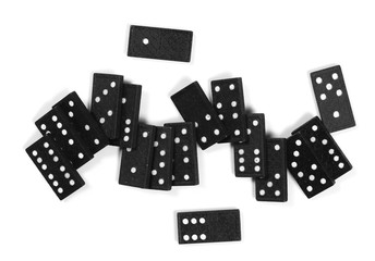 Black dominoes, pieces isolated on white background, top view
