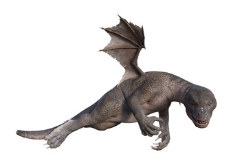 3D Rendering Fantasy Hatchling Dragon on White