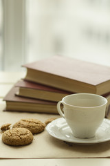 aromatic coffee with cookies on the table