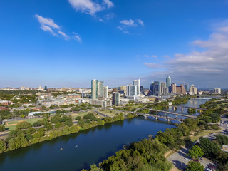 Aerial view of Austin, Texas, skyline and Lady Bird Lake