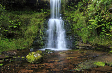 Fototapeta na wymiar Two tier waterfall, Blaen-y-glyn, Wales