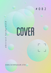 Fluid poster with round shapes and halftone dots texture. Gradient circles on holographic background. Modern template for covers, banners, flyers, presentations. Minimal fluid poster in neon colors.
