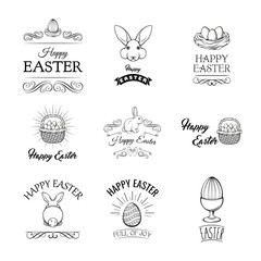 Happy Easter set with cute elements for greeting or invitation card. Vector illustration