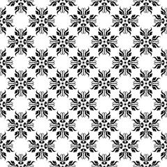 Black floral pattern on white seamless background