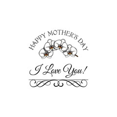Happy Mothers Day lettering. Mothers day greeting card with Orchids Flowers. Vector