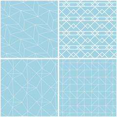 Geometric patterns. Set of blue and white seamless backgrounds