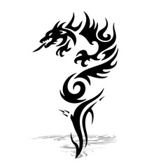 Black Dragon. Silhouette on white background, vector for printing