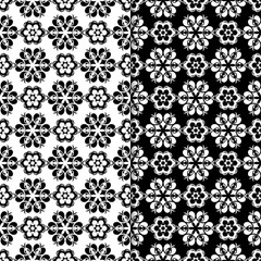 Black and white floral seamless patterns. Set of backgrounds