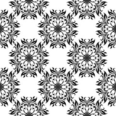 Black floral seamless pattern on white background