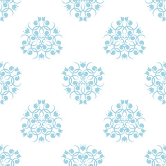 Blue floral seamless design on white background