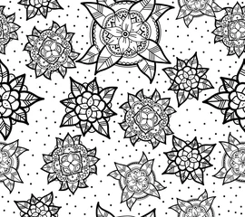 Gordijnen Seamless Black and White Flower Pattern © epic