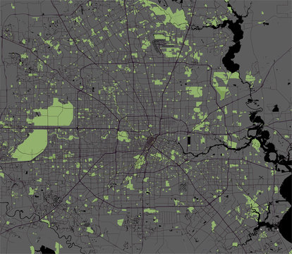 Vector Map Of The City Of Houston, U.S. State Of Texas, USA