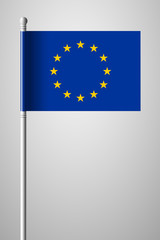 Flag of European Union. National Flag on Flagpole. Isolated Illustration on Gray