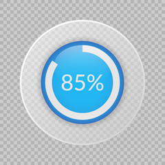 85 percent pie chart on transparent background. Percentage vector infographics. Circle diagram isolated. Business illustration icon for marketing project, finance, financial report, web design