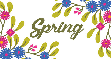 cute floral banner spring word with delicete flowers ornament vector illustration