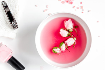 salt and cream for nail care in spa top view