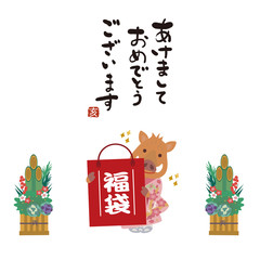 2019年　年賀状　亥　イラスト
