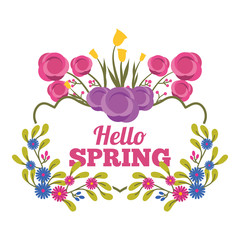 greeting card romantic label hello spring with flower branches decoration vector illustration