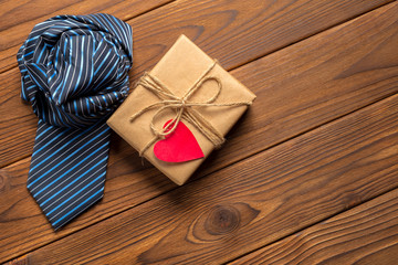 Happy Father's Day. tie on the wooden table