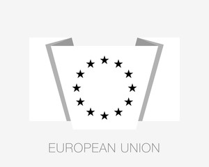 Black and White Version European Union Flag. Flat Icon Waving Flag with Country Name