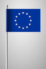 Monochrome Version European Union Flag. National Flag on Flagpole