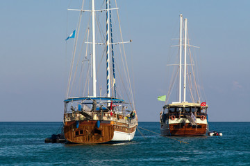 imitation of ancient ships standing in the harbor
