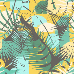 Seamless exotic pattern with tropical plants and artistic background