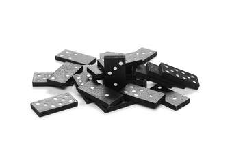 Fototapeta premium Black dominoes, pieces isolated on white background