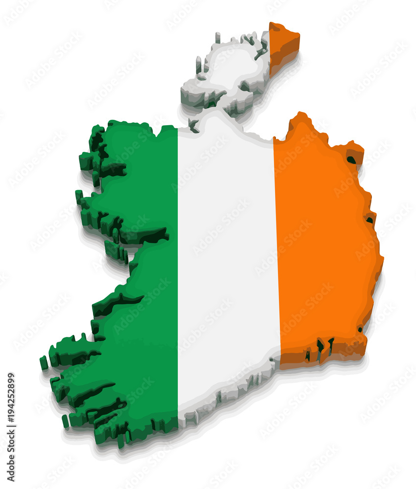 Poster map of ireland. 3d render image. image with clipping path
