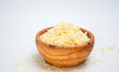 SOAP in a bowl of wood flakes. This SOAP is handmade.