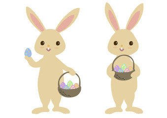 イースターエッグのカゴを持つ可愛いうさぎさん