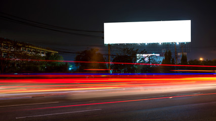 billboard blank for outdoor advertising poster or blank billboard at night time for advertisement. street light